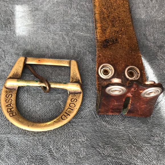 Vintage Leather Unisex Belt Brown black sol brass
